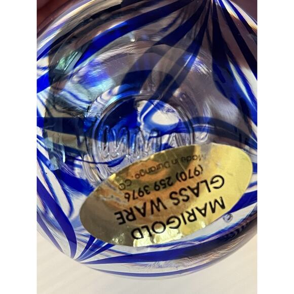 MMA art glass Blue swirl perfume bottle Paperweight 4.5”x 3” Marigold Glass - Picture 9 of 9